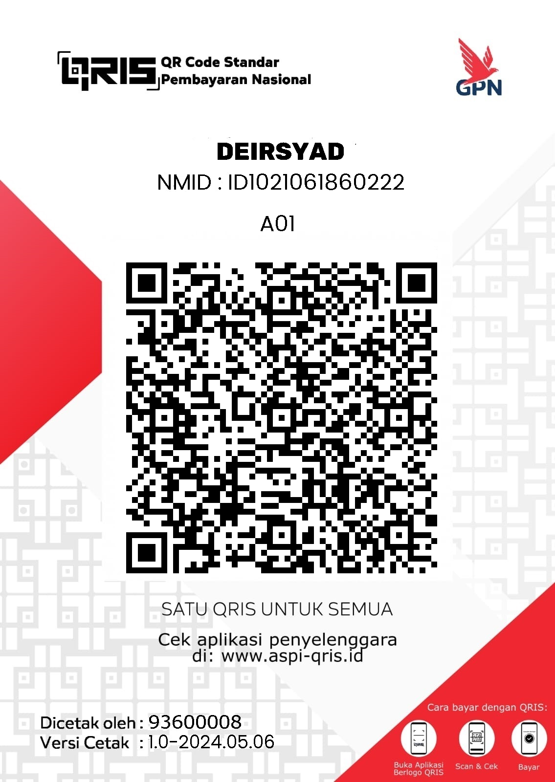 QRIS statis merchant DEIRSYAD untuk dukungan Irsyads