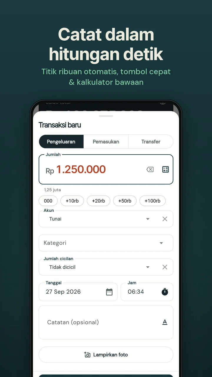 Irsyads Wallet — Catat: Titik ribuan otomatis, tombol cepat & kalkulator.